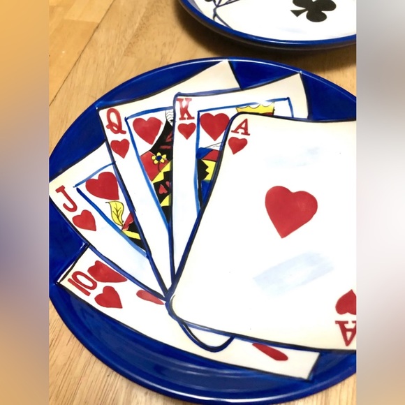 Poker Royal Flush Salad Plates Stone Lite Dessert Plate 8" Set of 2 by Clay Art - Picture 2 of 5